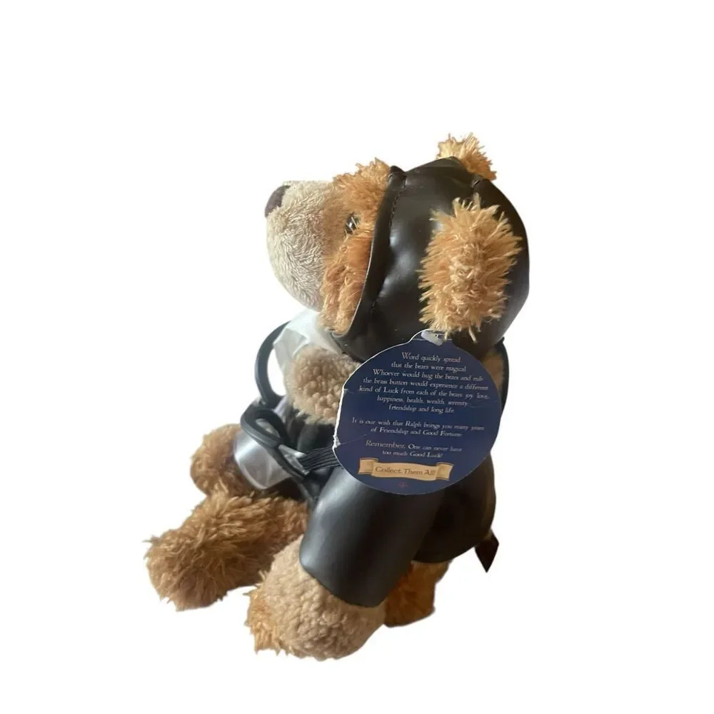 New Brass Button Bear Brown Teddy Friendship Aviator Ralph Stuffed Animal